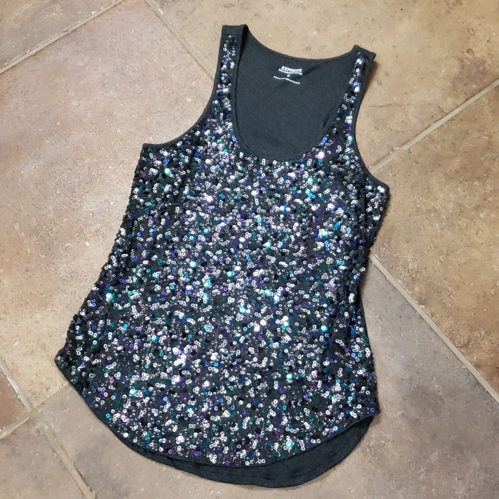 Express sequined gray tank top EUC